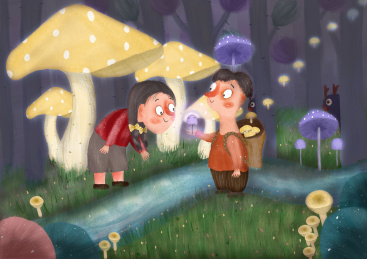 姐姐与弟弟森林偶遇蘑菇精灵