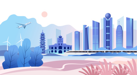 中国江苏省无锡市城市旅游景观矢量插画粉色