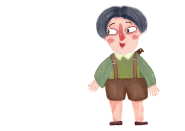 穿着背带裤的男孩与他的小鸟