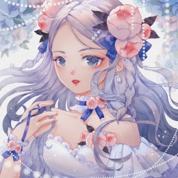 水彩风鲜花礼服长发少女