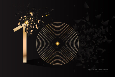 黑色背景金色碎片10周年庆典创意设计海报