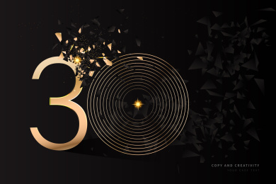 黑色背景金色碎片30周年庆典创意设计海报