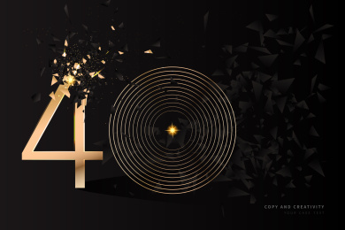 黑色背景金色碎片40周年庆典创意设计海报