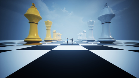 两排国际象棋之间的竞争与小人握手