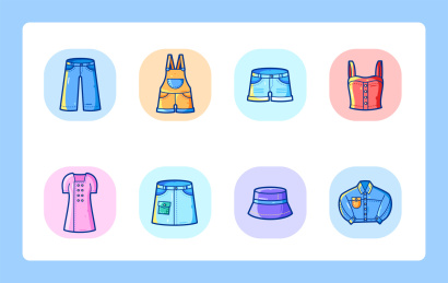 矢量服装服饰牛仔时装衣服衣物裙裤配饰图标