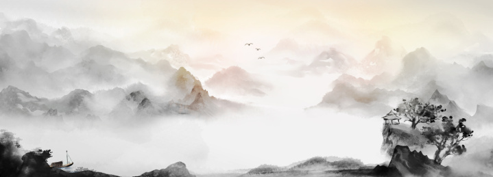 中国风水墨大尺寸意境山水画