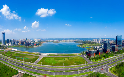 四川省成都市天府新区兴隆湖航拍图