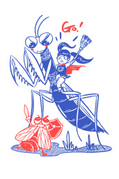 红蓝插画之骑螳螂战斗的女孩