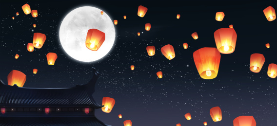 夜空下的孔明灯