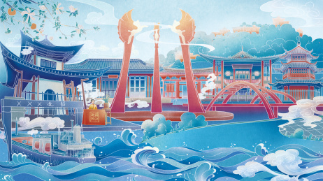 靖江建筑群特色插画