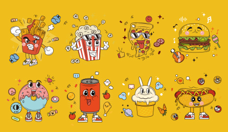 食品快餐零食食物汉堡可乐薯条矢量插画