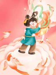 七夕牛郎织女相会插画