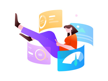 员工查看曲面屏图表扁平矢量概念运营插画