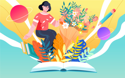 教师节海报世界读书日人物阅读教育创意插画