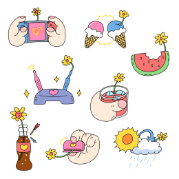 可爱的夏天系列贴纸潮流矢量插画