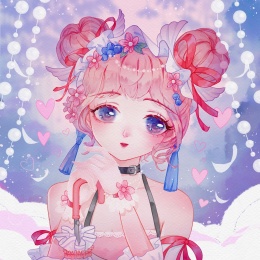 粉色二次元双丸子头萌妹插画