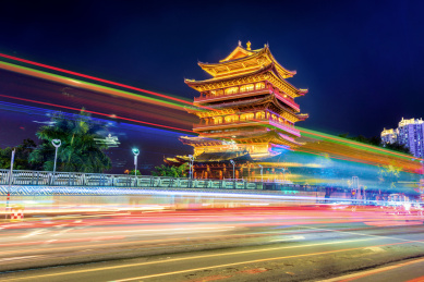 中国广西南宁邕江畅游阁夜景风光