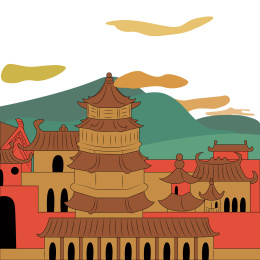 中国古风建筑插画