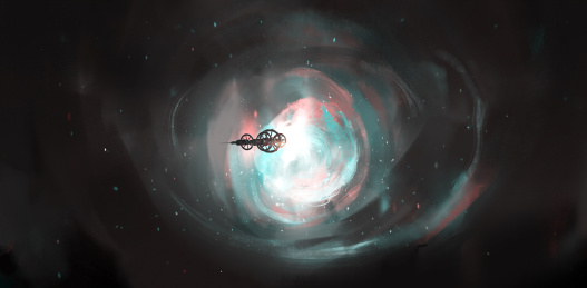 人类的宇宙飞船穿行在虫洞中