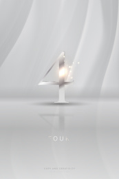 灰色背景银色立体闪光数字4创意设计海报