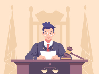 法官在法庭上面读着稿子矢量插画