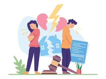 夫妻两人背对背吵架矢量插画