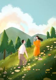 情侣插画场景插画一起去郊游