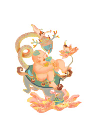 国风莲花异兽莲子福娃嬉戏