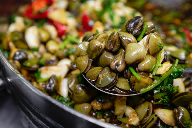 一勺潮汕美食生腌沙蚬特写局部