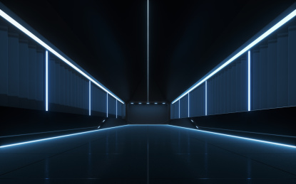 黑暗科技感空房间背景 3D渲染