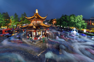 江苏南京秦淮河夫子庙古建筑风光夜景