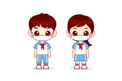 卡通矢量戴口罩小学生