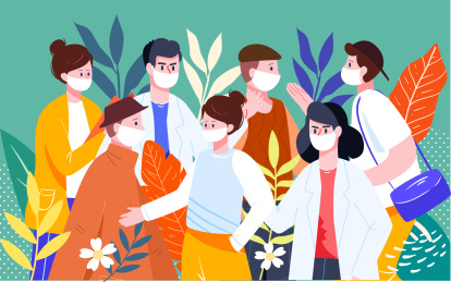 人群返工返程高峰聚集疫情安全健康出行插画