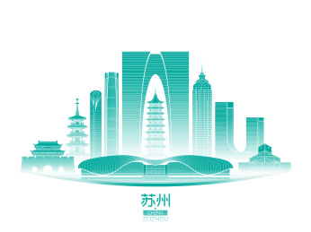 苏州城市建筑群天际线矢量插画海报