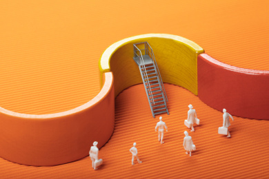 微缩创意暖色渐变弧型墙壁梯子围城跳槽