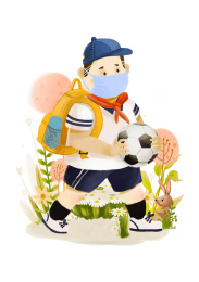 学生上学路上插画