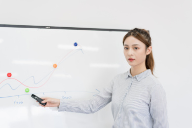 商务女性在会议室内做工作汇报