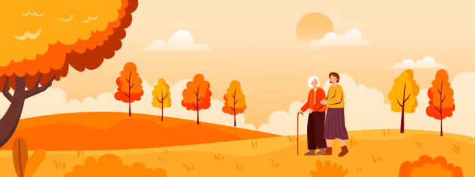 重阳节关爱老人矢量插画