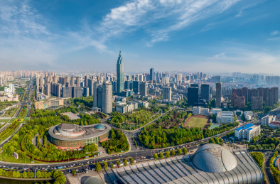航拍中国江苏常州城市建筑天际线
