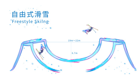自由式滑雪运动竞技项目冬奥会的矢量插画
