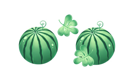 完整大西瓜和它的叶子可拆分插画元素