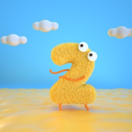 卡通3D数字2鸭子可爱舞蹈