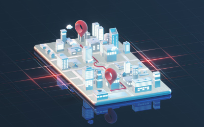 手机上的城市与导航 3D渲染