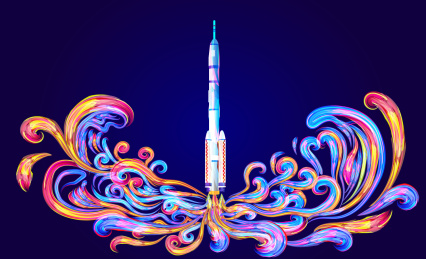 航天火箭飞船升空的插画
