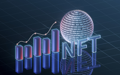 NFT数字版权加密技术概念图 3D渲染