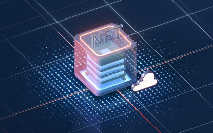 NFT数字版权加密技术概念图 3D渲染