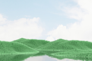3d渲染的草地湖泊背景图
