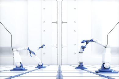 3D渲染的机械臂与工厂