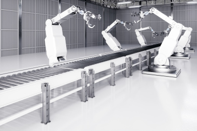 3D渲染的机械臂与工厂