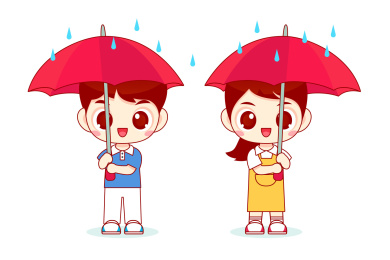 卡通矢量下雨打伞人物